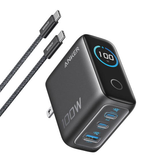 Anker Charger (100W 3 Ports) with USB-C & USB-Cケーブル ダークグレー
