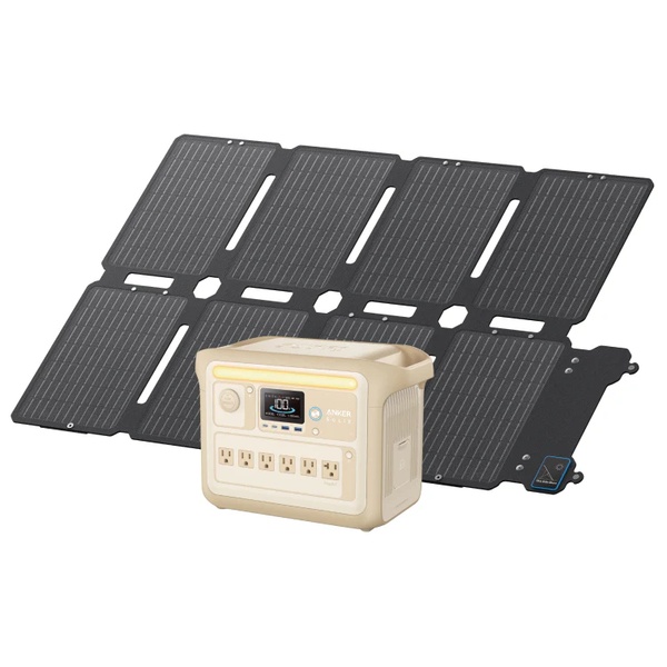 Anker Solix C1000 Portable Power Station ベージュ with Anker Solix PS100 Compact Portable Solar Panel