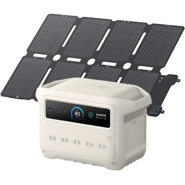 Anker Solix C1000 Gen 2 Portable Power Station オフホワイト with Anker Solix PS100 Compact Portable Solar Panel
