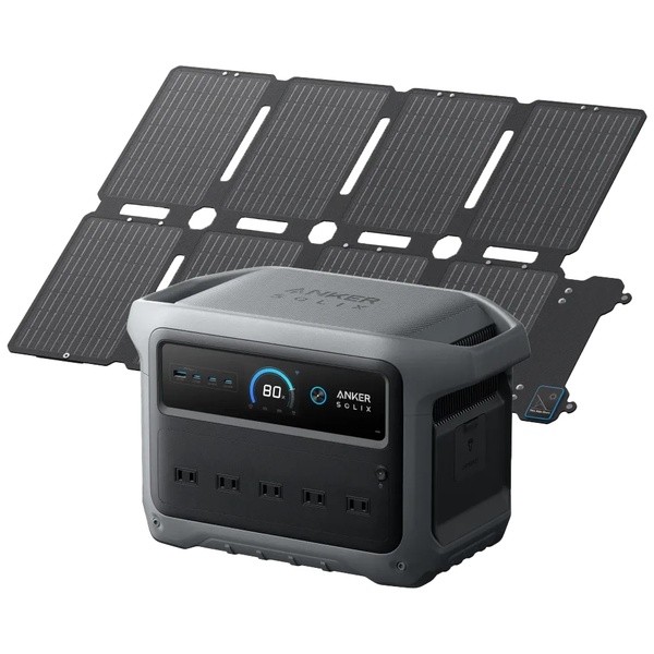 Anker Solix C1000 Gen 2 Portable Power Station ダークグレー with Anker Solix PS100 Compact Portable Solar Panel