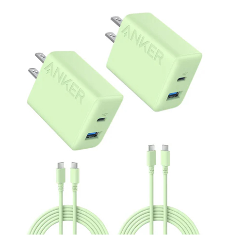 Anker Charger (20W 2-Port) with USB-C & USB-C ケーブル 2個セット ライムグリーン