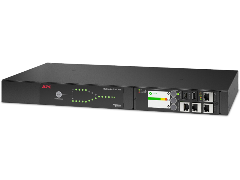 APC Netshelter Rack Automatic Transfer Switch、1U、200V、20A、L6-20 in、(8) C13 (1) C19 out