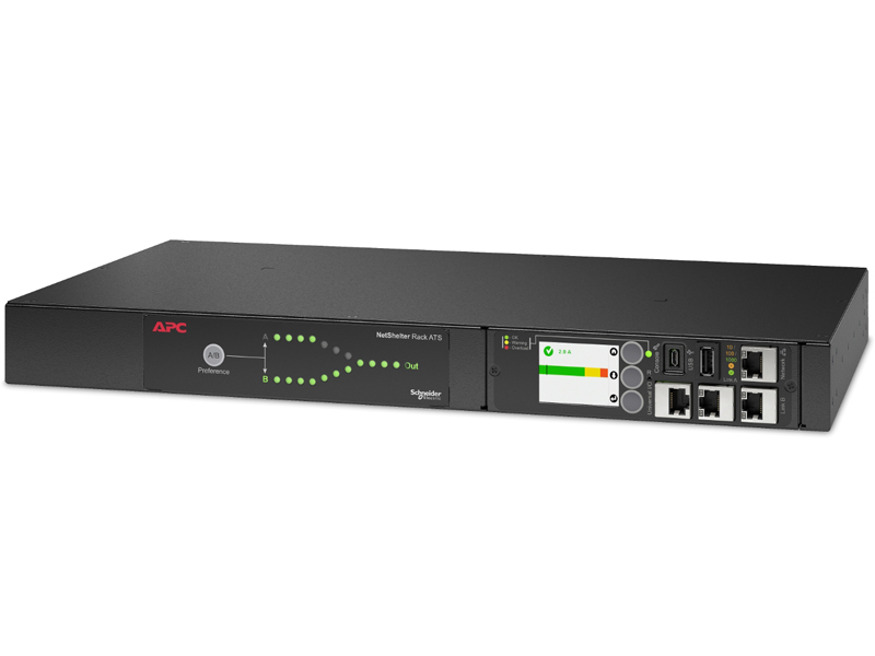 APC Netshelter Rack Automatic Transfer Switch、1U、100V、20A、L5-20 In、(8) 5-15R Out