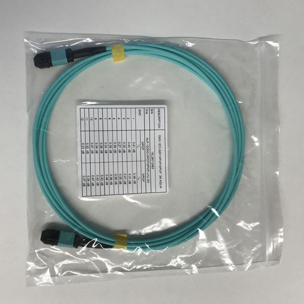 MPOパッチコード OM3-12芯 MPO(Pin無)/MPO(Pin無) メソッドB 2m アクア