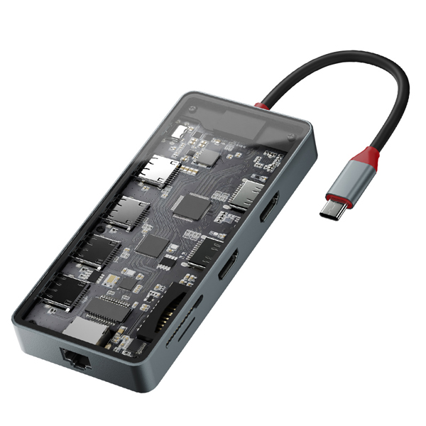 SEE-THROUGH5 TypeC接続マルチアダプタ HDMI 2ポート USB3.0 Hub PD3.0対応 Gigabit LAN カードリーダー搭載