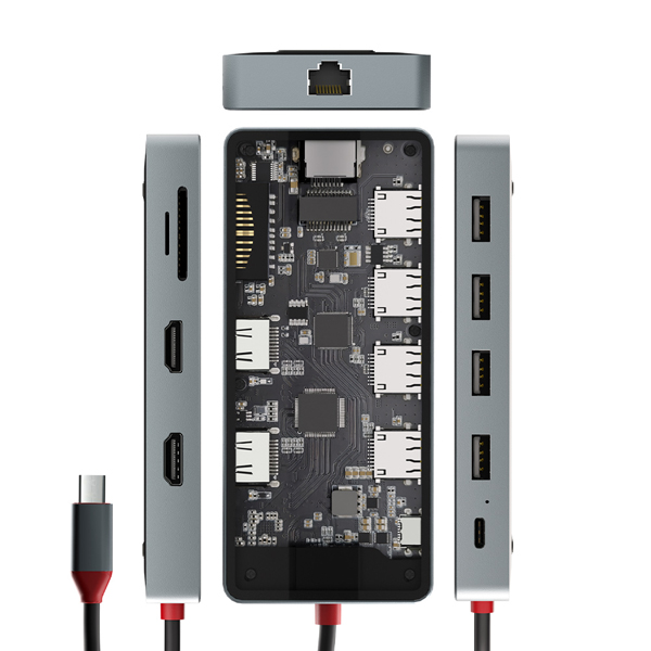 SEE-THROUGH5 TypeC接続マルチアダプタ HDMI 2ポート USB3.0 Hub PD3.0対応 Gigabit LAN カードリーダー搭載