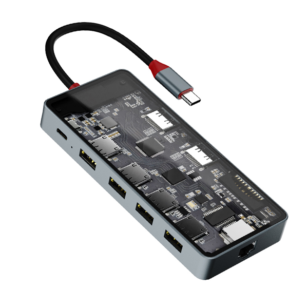 SEE-THROUGH5 TypeC接続マルチアダプタ HDMI 2ポート USB3.0 Hub PD3.0対応 Gigabit LAN カードリーダー搭載