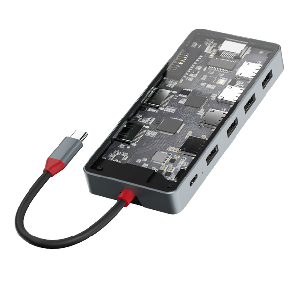 SEE-THROUGH5 TypeC接続マルチアダプタ HDMI 2ポート USB3.0 Hub PD3.0対応 Gigabit LAN カードリーダー搭載