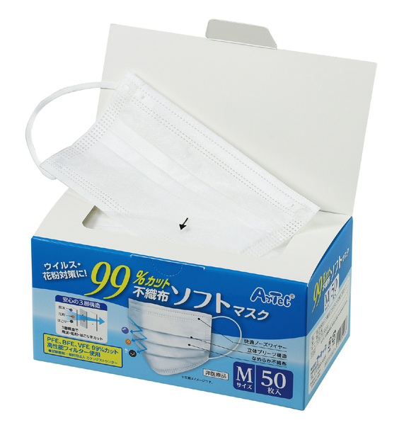 99%カット不織布ソフトマスク(50枚入)Mサイズ