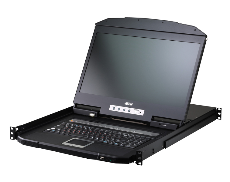 18.5インチLCD搭載 16ポート USB HDMI IP-KVMドロワー（1ローカル/リモートアクセス共有、ワイドスクリーン対応）