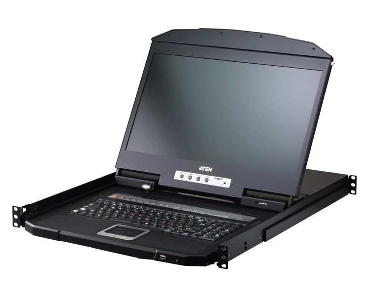 18.5インチLCD搭載 16ポート USB HDMI IP-KVMドロワー（1ローカル/リモートアクセス共有、ワイドスクリーン対応）