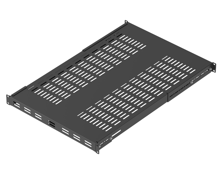 1U対応 奥行調整ロングレール付 スリット棚板 (奥行:700mm) 黒