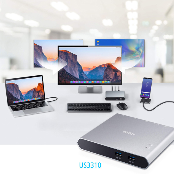2ポート USB-C Gen 1 ドッキングスイッチ（電源パススルー対応）