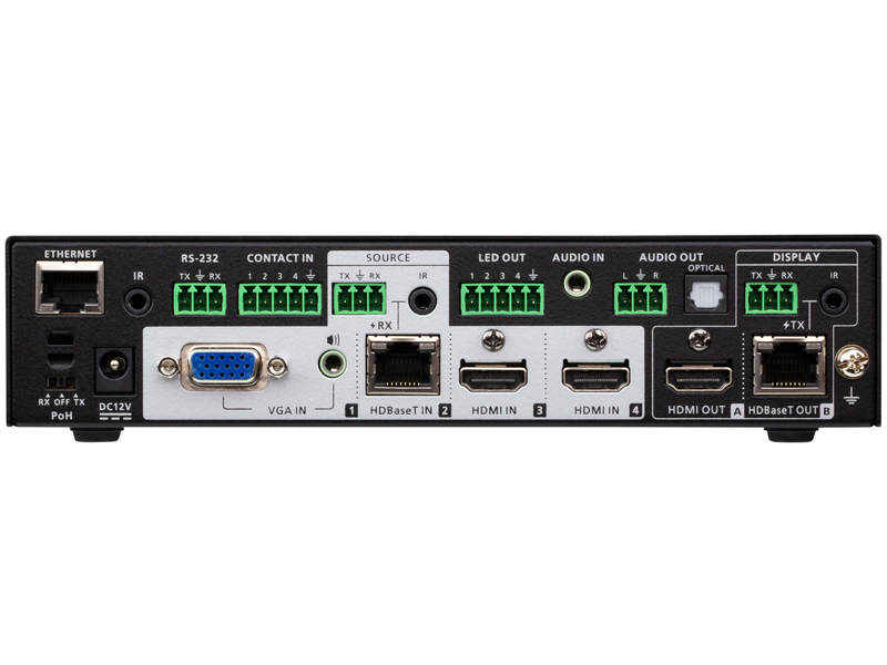 4入力2出力プレゼンマトリックススイッチャー（4K60p、スケーリング、DSP、HDBaseT-Lite対応）