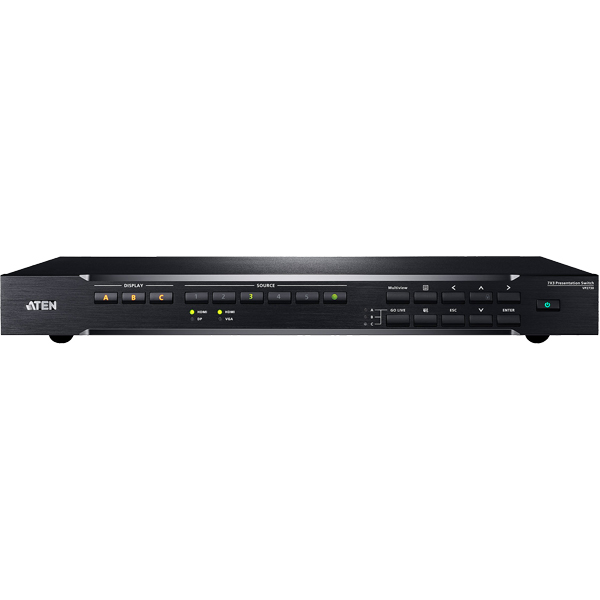 7入力3出力プレゼンマトリックスシームレススイッチャー(スケーラー/オーディオミキサー内蔵、ストリーミング/HDBaseT対応)