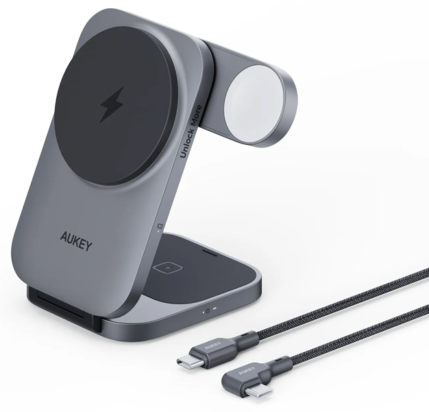 ワイヤレス充電器 MagSafe対応 Qi2 MagFusion Z 3-in-1 折りたたみ式 15W グレー