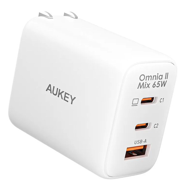 USB充電器 Omnia II Mix 65W PD対応 [USB-A 1ポート/USB-C 2ポート] ホワイト