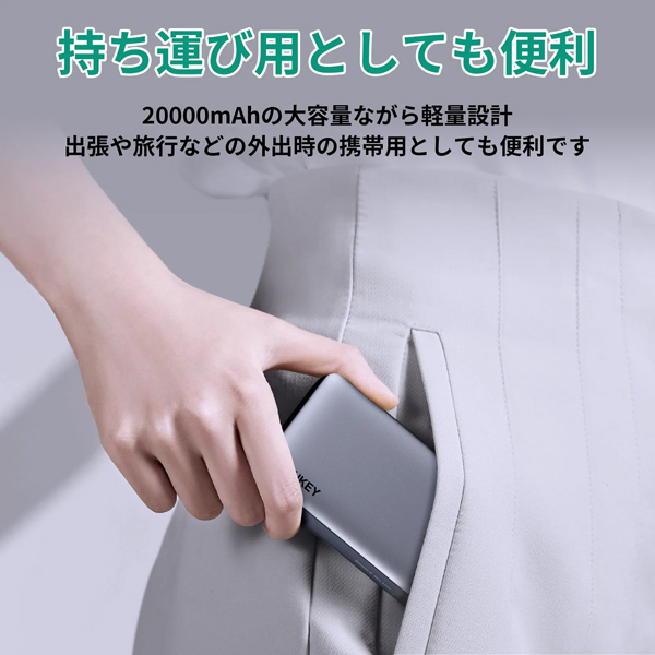 モバイルバッテリー Sprint X 20000mAh PD対応 65W [USB-A 1ポート/USB-C 2ポート]出力 [USB-C 1ポート]入力 グレー