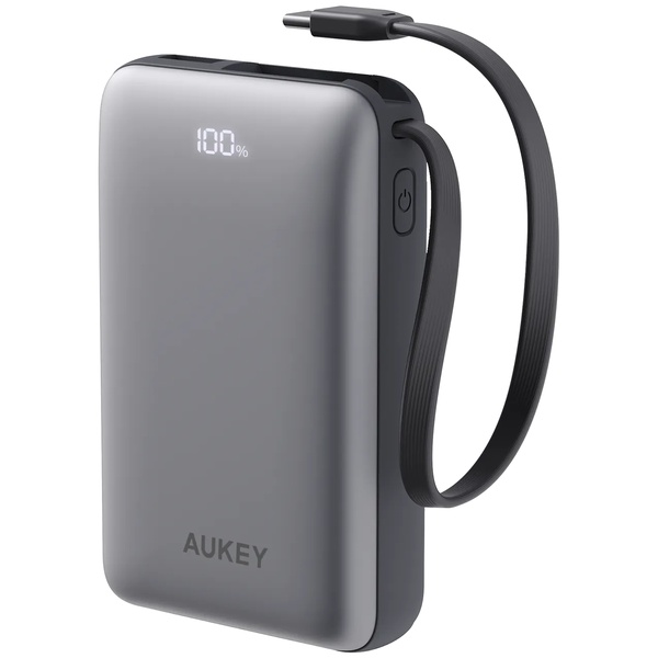 モバイルバッテリー 10000mAh リン酸鉄 PD対応 20W USB-Cケーブル内蔵 [USB-C 1ポート/USB-A 1ポート/USB-C ケーブル]出力 [USB-C 1ポート/USB-C ケーブル]入力 グレー