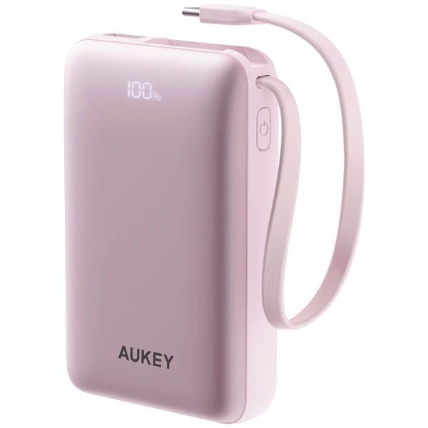 モバイルバッテリー 10000mAh リン酸鉄 PD対応 20W USB-Cケーブル内蔵 [USB-C 1ポート/USB-A 1ポート/USB-C ケーブル]出力 [USB-C 1ポート/USB-C ケーブル]入力 ピンク