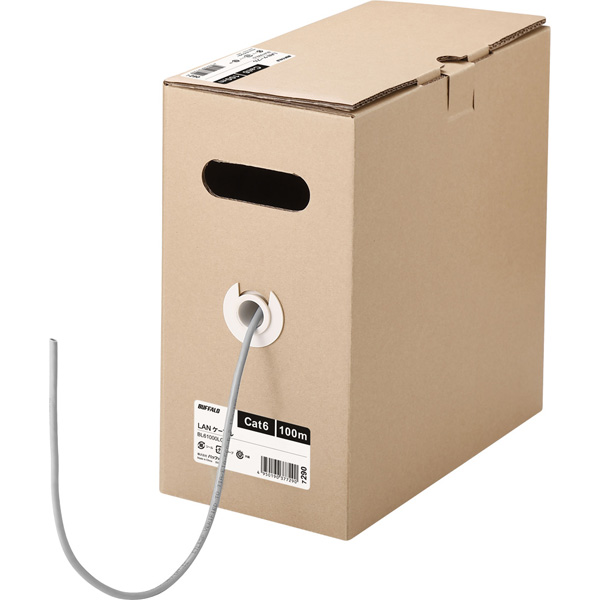 Cat6 LANケーブル 100m 単線 ライトグレー