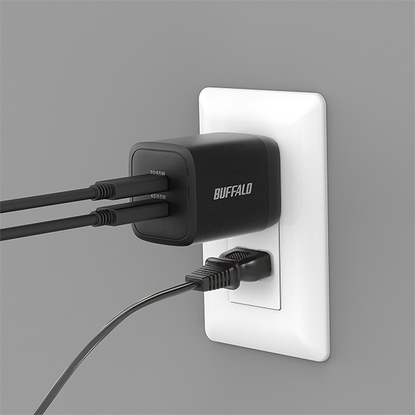 PD65W対応AC充電器 USB Type-C×2ポート ブラック