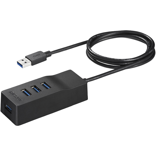 USB3.0セルフパワーハブ 上挿し/4ポートタイプ TV背面取り付けキット付き ブラック