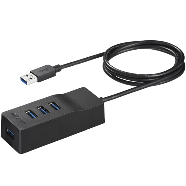 USB3.0 上挿し 4ポートセルフパワーハブ マグネット付き ブラック