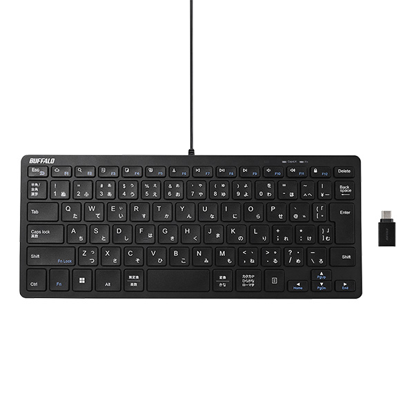 Type-C変換アダプタ付 有線 USB接続ミニキーボード ブラック