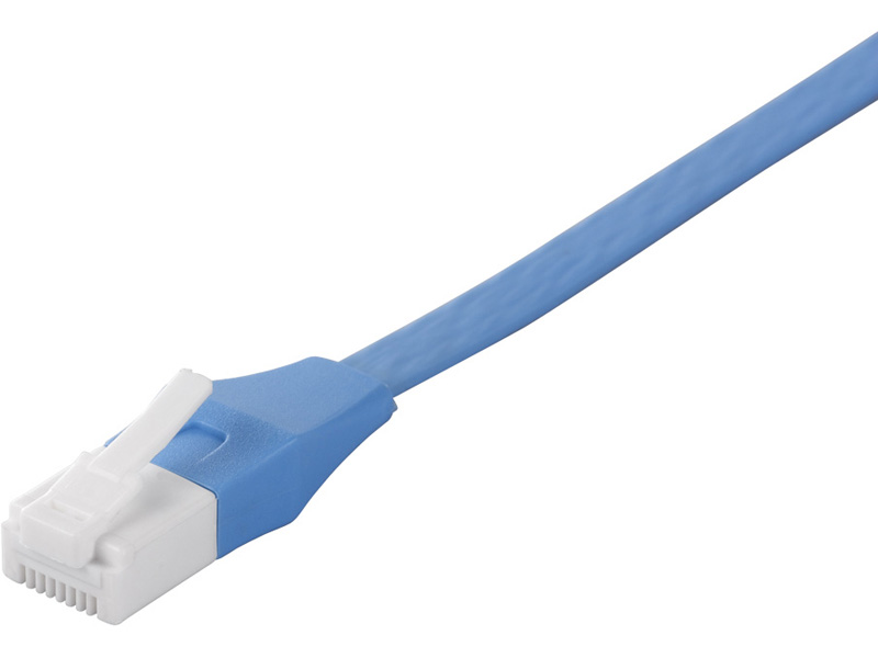 Cat6A ツメの折れないLANケーブル フラット ストレート 15m ブルー