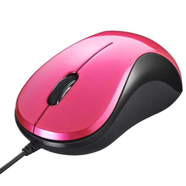 有線 BlueLED光学式マウス 静音/3ボタン ピンク