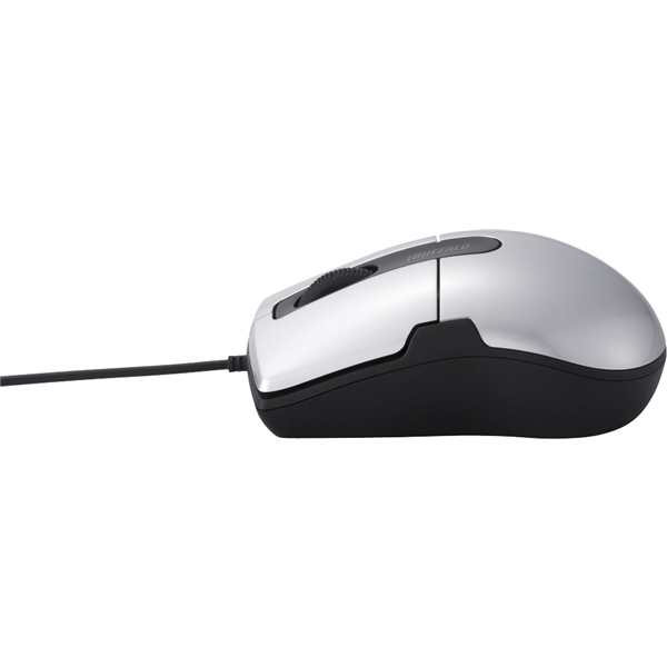 有線BlueLEDマウス 静音/3ボタン Mサイズ シルバー