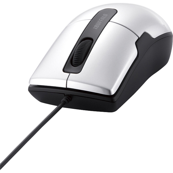 有線BlueLEDマウス 静音/3ボタン Mサイズ シルバー