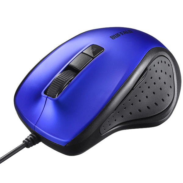 有線BlueLED光学式マウス 静音/5ボタン/DPI切り替えボタン ブルー