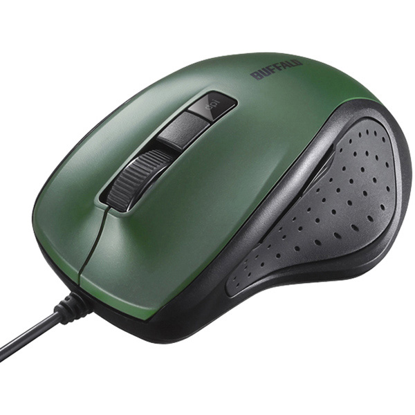 有線BlueLED光学式マウス 静音/5ボタン/DPI切り替えボタン グリーン