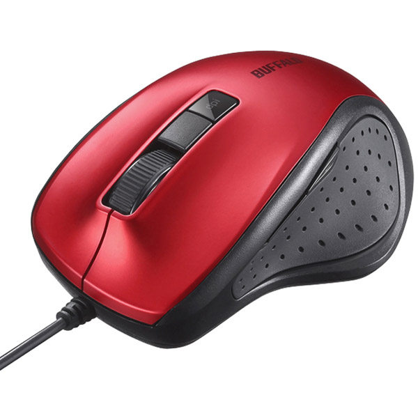 有線BlueLED光学式マウス 静音/5ボタン/DPI切り替えボタン レッド