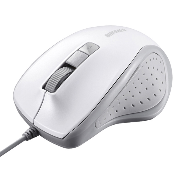 有線BlueLED光学式マウス 静音/5ボタン/DPI切り替えボタン ホワイト