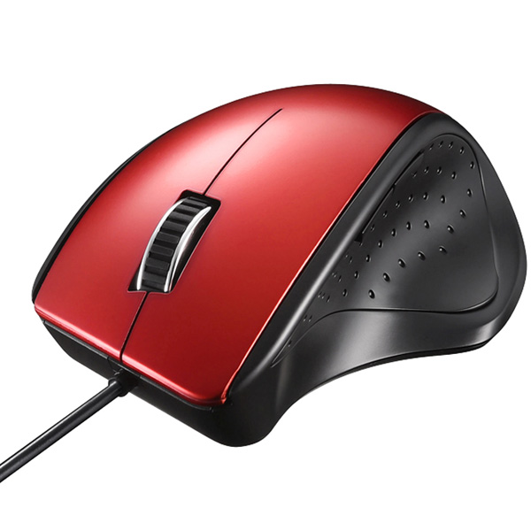 有線レーザー式マウス 静音/5ボタン レッド