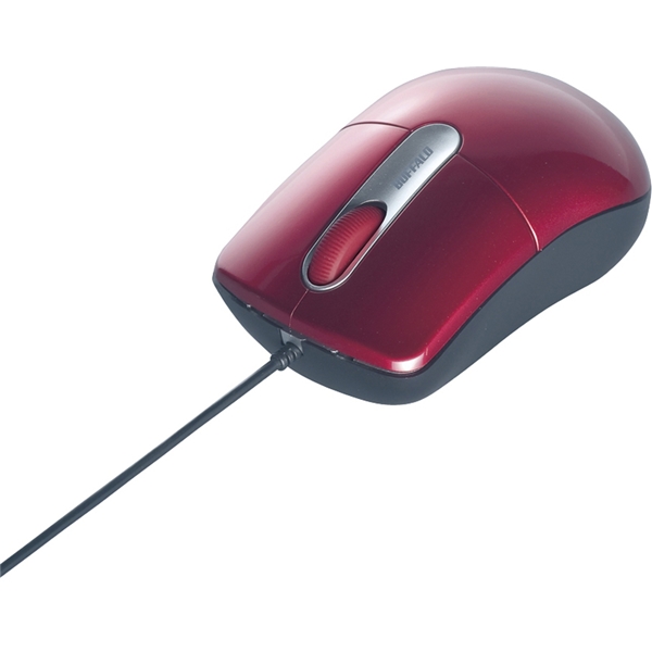 有線光学式マウス 静音/3ボタン Mサイズ レッド