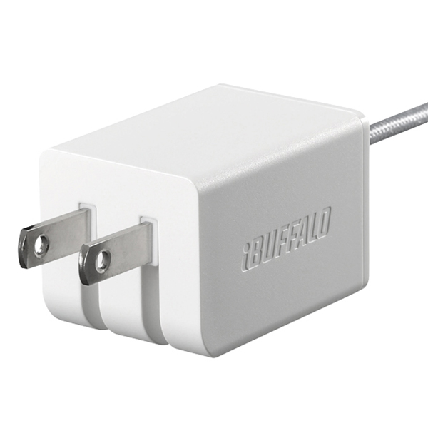 2.4A USB急速充電器 microUSB急速ケーブル一体型タイプ 1.8m ホワイト