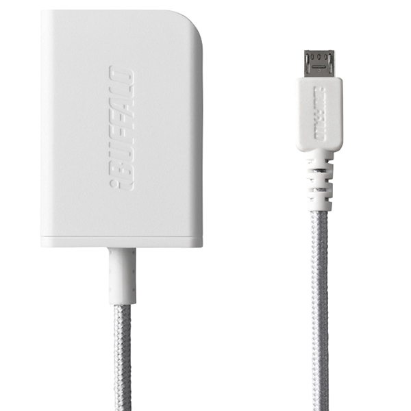 2.4A USB急速充電器 microUSB急速ケーブル一体型タイプ 1.8m ホワイト