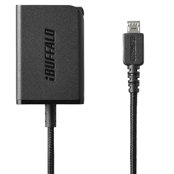 2.4A USB急速充電器 AutoPowerSelect機能搭載 microUSB急速ケーブル一体型タイプ 1.8m/自動判別USBx1 ブラック