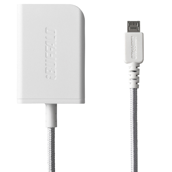 2.4A USB急速充電器 AutoPowerSelect機能搭載 microUSB急速ケーブル一体型タイプ 1.8m/自動判別USBx1 ホワイト
