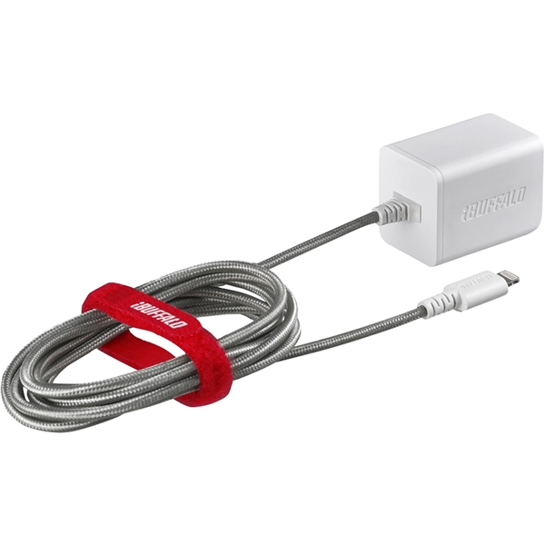 2.4A USB急速充電器 Lightningケーブル一体型タイプ 1.5m ホワイト