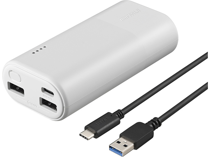 モバイルバッテリー 10000mAh USB Type-C対応 3ポート ホワイト