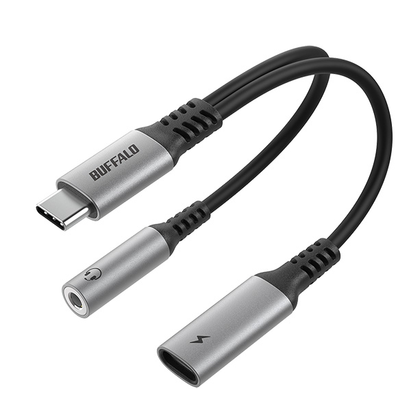 Type-C to 3.5mm+PD給電 Y字オーディオ変換ケーブル