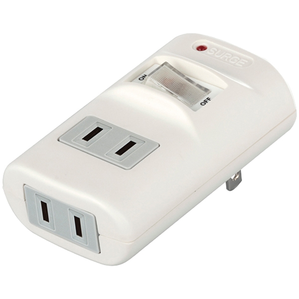 2分配タップ 集中スイッチ/雷サージ防止付き ホワイト
