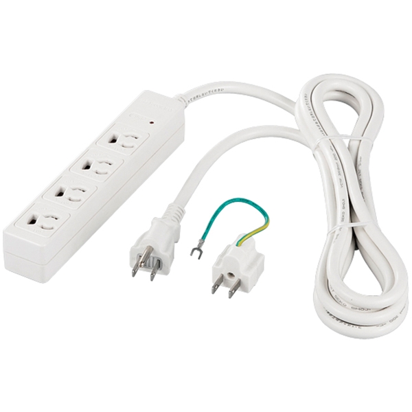 RoHS対応 3ピン式電源タップ 4個口タイプ マグネット付 3m ホワイト