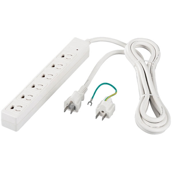 RoHS対応 3ピン式電源タップ 6個口タイプ マグネット付 3m ホワイト