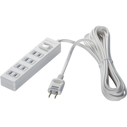 2ピン式電源タップ 4個口タイプ 雷サージ防止/集中スイッチ付 2m ホワイト